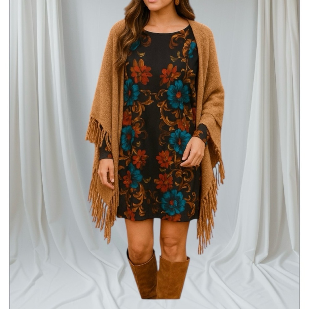Studio One Bell Sleeve Fall Shift Dress